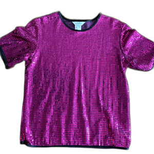 Vintage Blair Boutique Fuchsia Sequin Top Women's XL